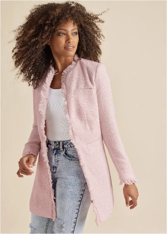 Tweed Jacket - Light Pink Tailored Jacket Straight Jacket A-Line Jacket