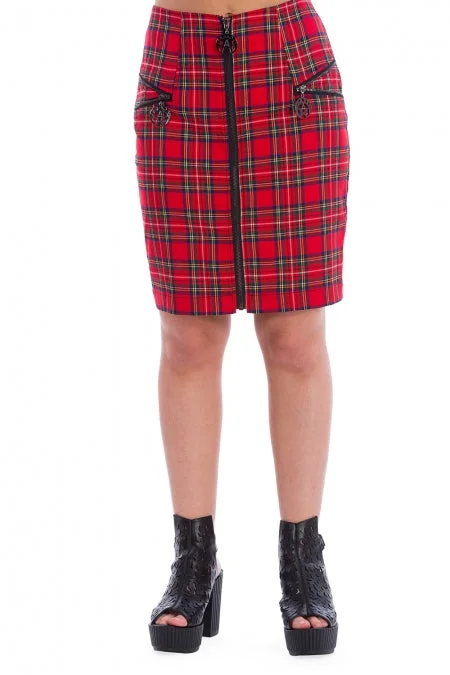 Banned Apparel - Tartan Zip Skirt chiffon skirt floaty