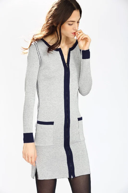 Danielle Reversible 4-Way Silk/Cashmere Cardigan/Dress – Navy/Grey Welt Pockets Slit Pockets Flap Pockets Danielle Reversible 4-Way Silk/Cashmere Cardigan/Dress – Navy/Grey Welt Pockets Slit Pockets Flap Pockets