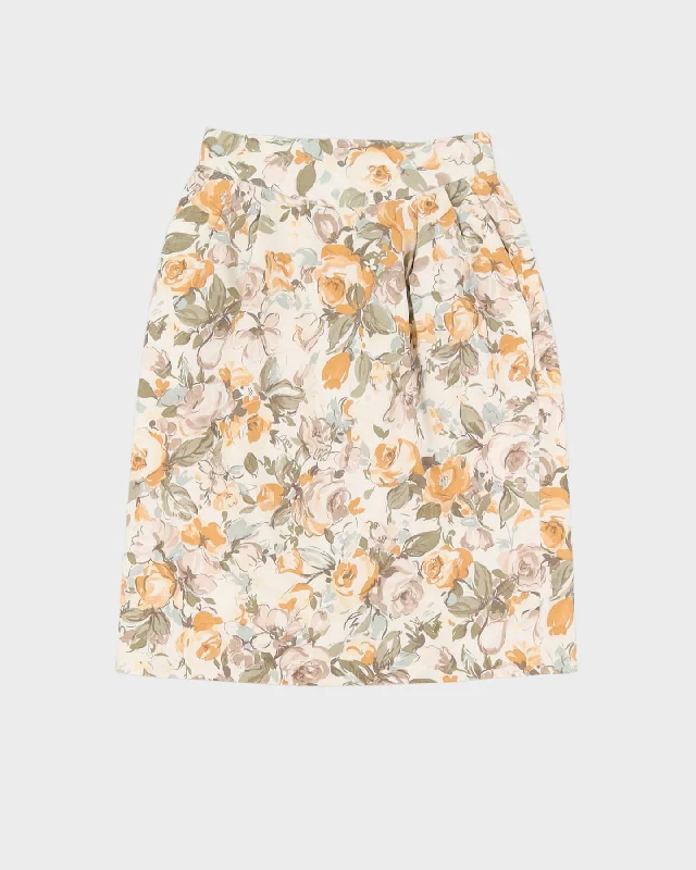 00s Cream Floral High Waisted Skirt - XS lace skirt romantic