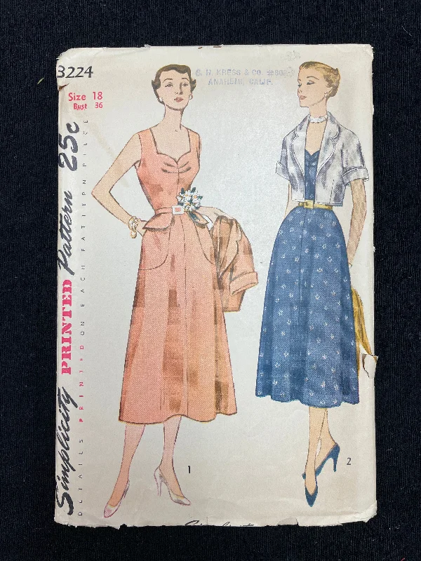 1950 Simplicity 3224 Sewing Pattern - Dress and Bolero Jacket Toggled Jacket Drawstring Jacket Belted Jacket 1950 Simplicity 3224 Sewing Pattern - Dress and Bolero Jacket Toggled Jacket Drawstring Jacket Belted Jacket