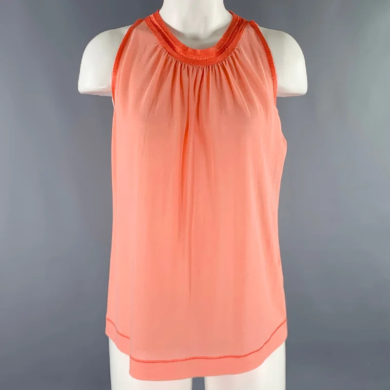MISSONI Size 8 Orange Coral Cotton Contrast Trim Tank Casual Top one shoulder tank