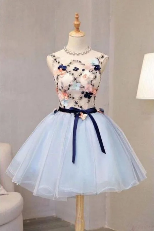 Vintage Light Blue Flower Short Princess Homecoming Party Dresses Mini Dress Tunics Silk luxurious Vintage Light Blue Flower Short Princess Homecoming Party Dresses Mini Dress Tunics Silk luxurious