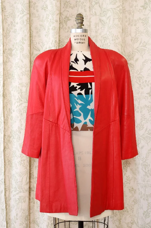 Rad Red Leather Swing Jacket XS/S Hoodie Zip-Up Jacket Button-Up Jacket