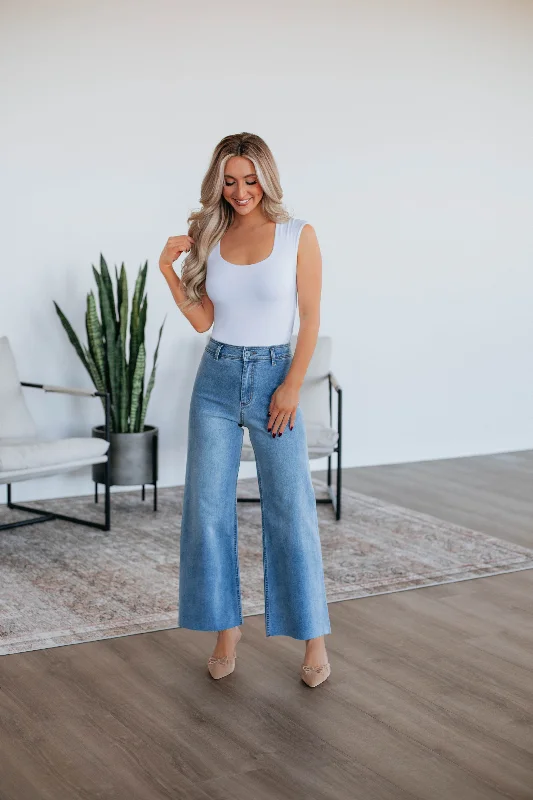 Linsley Wide Leg Pants - Light Wash Comfortable Denim Pants