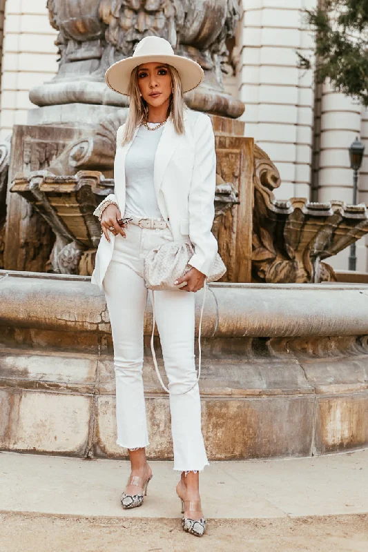 Flare Crop Denim Pant - White Casual Wide Pants