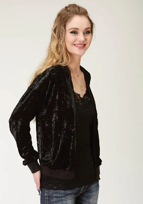 Roper Bomber Womens Black Polyester Crushed Velvet Jacket Striped Jacket Polka Dot Jacket Floral Jacket Roper Bomber Womens Black Polyester Crushed Velvet Jacket Striped Jacket Polka Dot Jacket Floral Jacket