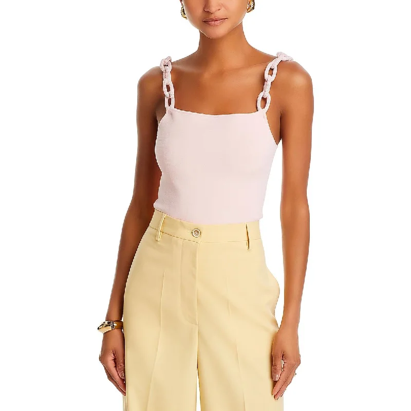 Alice and Olivia Womens Gretel Stretch Chain Strap Tank Top silver tank top