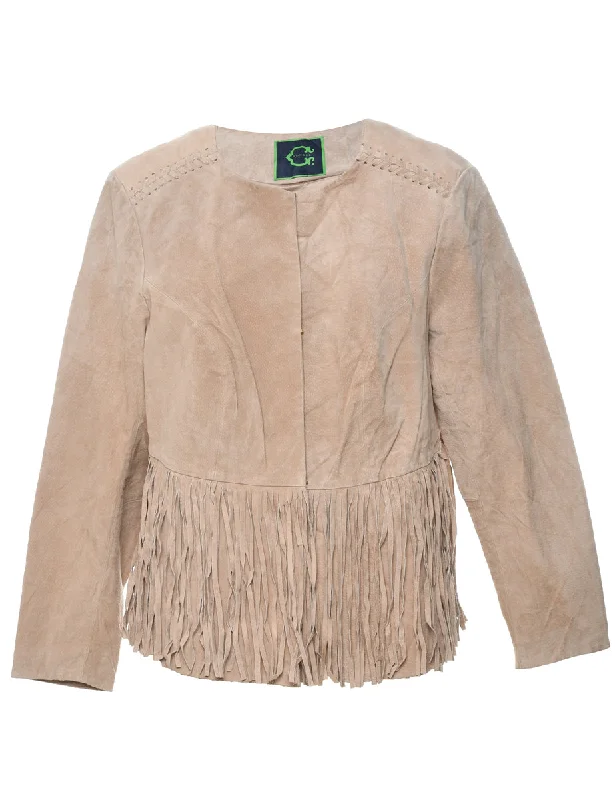 Light Brown Suede Fringed Jacket - M Cotton Fabric Linen Fabric Terry Fabric