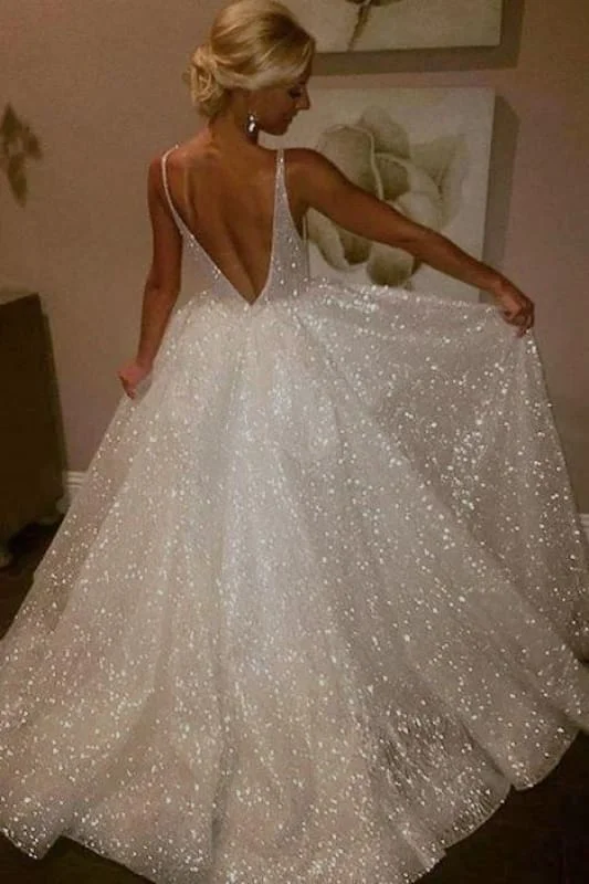 Ivory Sparkly V-neck Sleeveless Backless Floor-length Party Dress Prom Dresses Tunics Chic fashionable Ivory Sparkly V-neck Sleeveless Backless Floor-length Party Dress Prom Dresses Tunics Chic fashionable