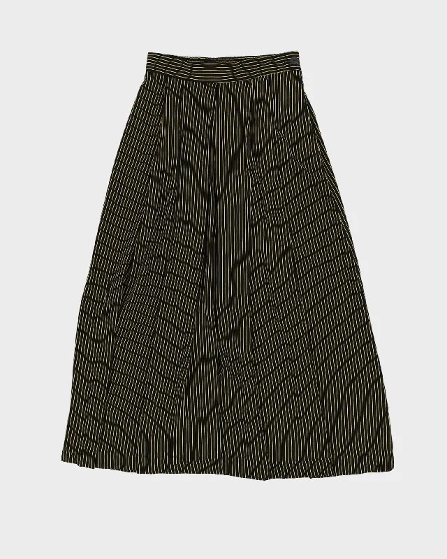 00s Black With Yellow Pinstripes Midi Skirt - S chiffon skirt flowing