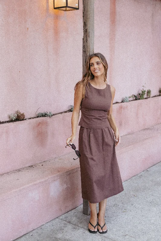 Chiaro Midi Skirt - Brown velvet skirt plush