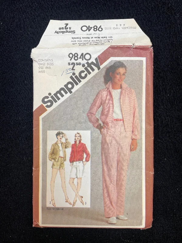 1980 Simplicity 9840 Sewing Pattern - Culottes, Pants, Shorts and Jacket FACTORY FOLDED Satin Jacket Silk Jacket Chiffon Jacket 1980 Simplicity 9840 Sewing Pattern - Culottes, Pants, Shorts and Jacket FACTORY FOLDED Satin Jacket Silk Jacket Chiffon Jacket
