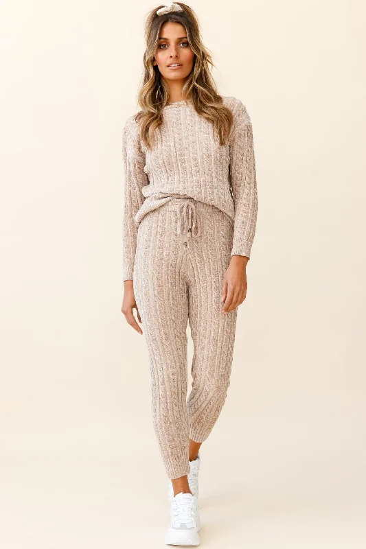 Kansas Cable Knit Fitted Pants Brown Classic Bootcut Trousers