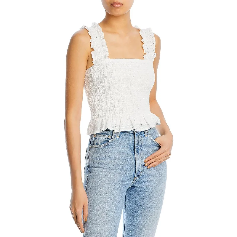 Lucy Paris Womens Eyelet Smocked Tank Top activewear tank top