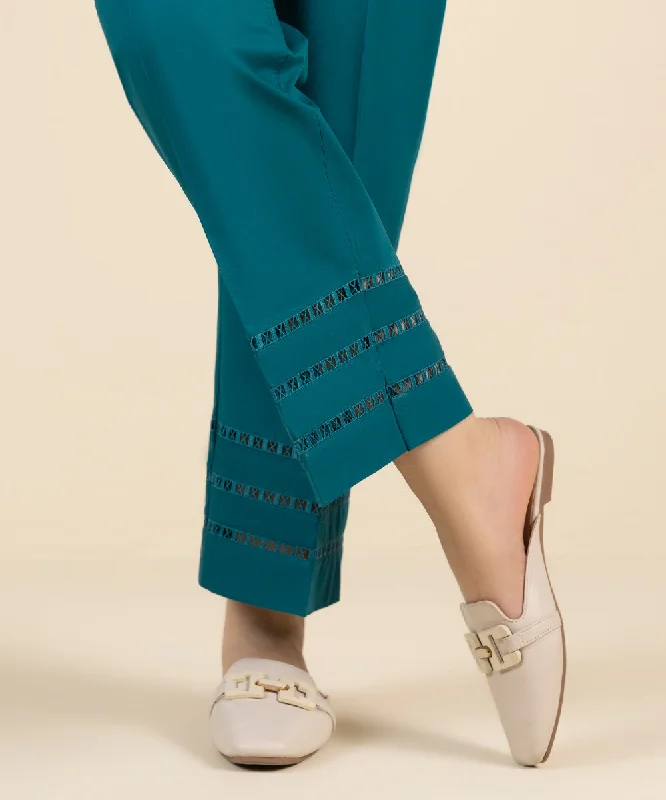 Solid Cambric Straight Pants Comfortable Pleated Pants