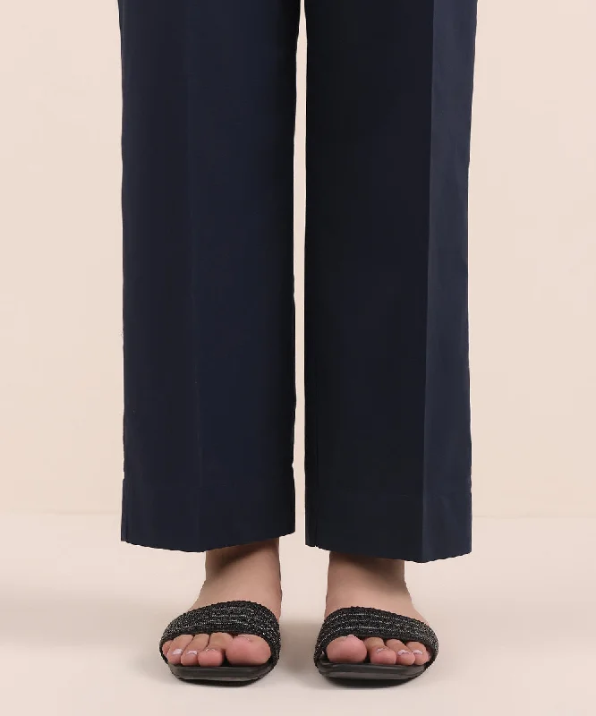 Solid Cambric Straight Pants Chic Wool Trousers