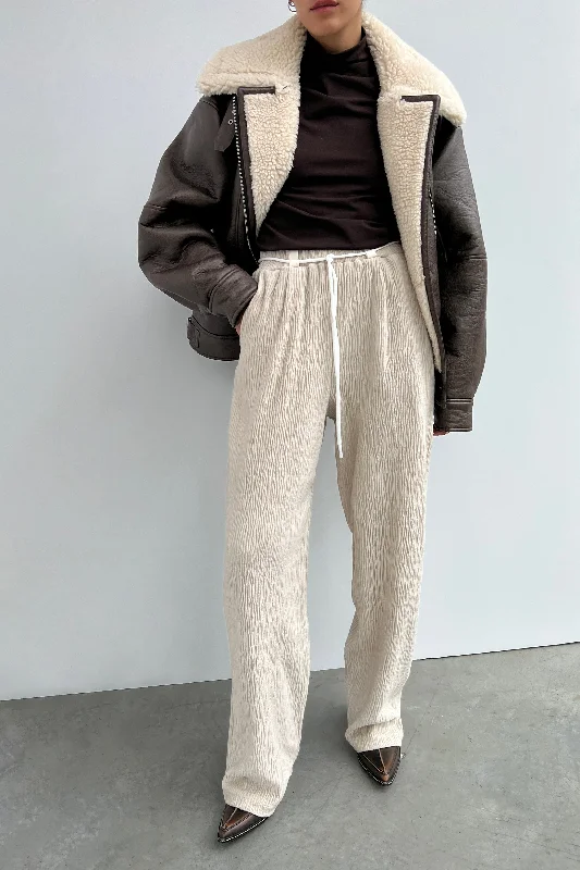 RIBBED STRAIGHT LEG PANTS Relaxed Fit Trousers