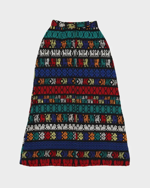 1970s Guatemalan Woven Patterned Skirt - XS denim skirt durable