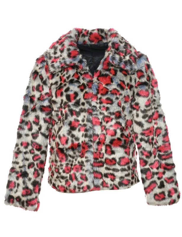 Leopard Print Faux Fur Jacket - M Collared Jacket Crew Neck Jacket Turtle Neck Jacket Leopard Print Faux Fur Jacket - M Collared Jacket Crew Neck Jacket Turtle Neck Jacket