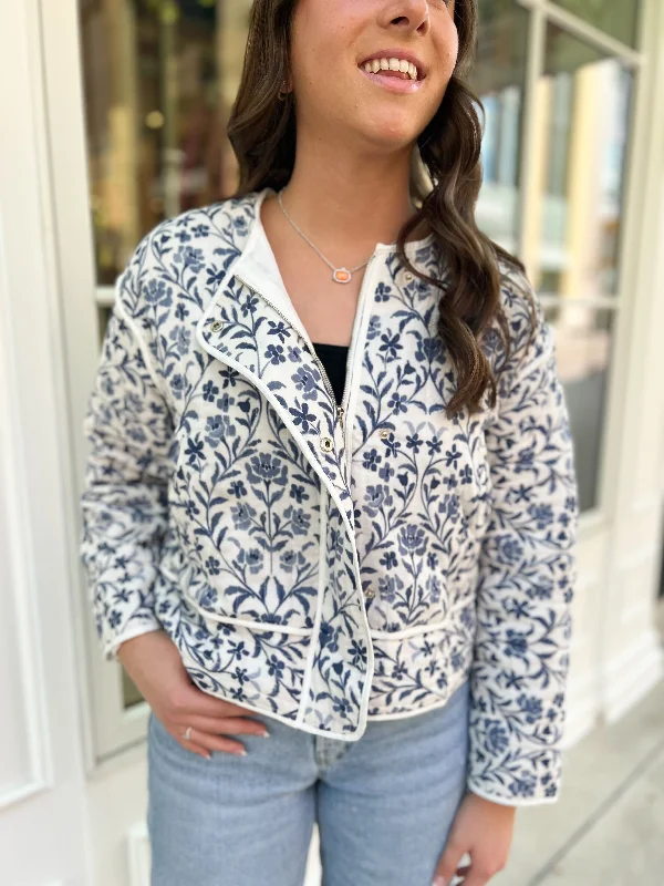 Daydreaming Floral Quilted Jacket Embroidered Jacket Appliqued Jacket Beaded Jacket