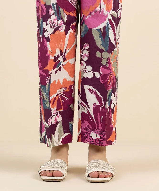 Printed Cambric Straight Pants Modern Stretch Trousers