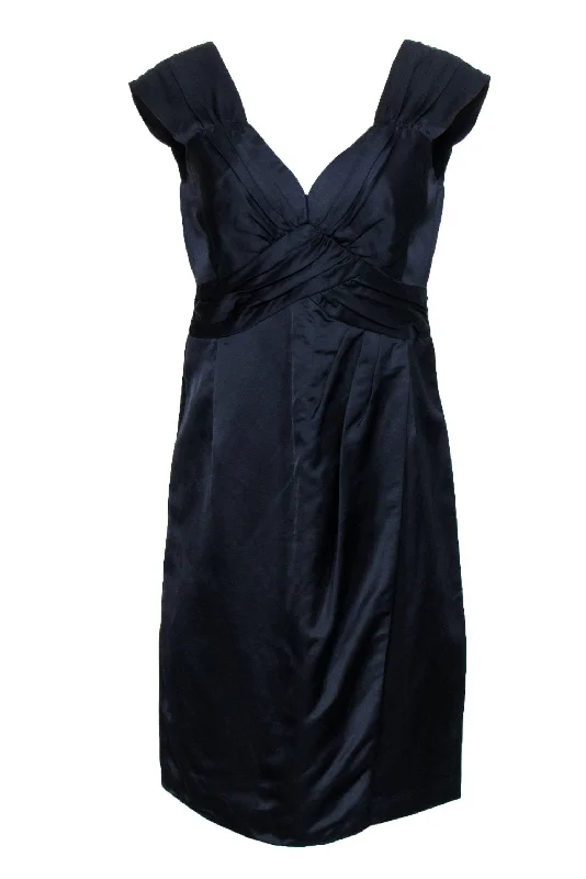Nanette Lepore - Navy Satin Draped Skirt w/ Ruching Sz 6 spandex blend skirt