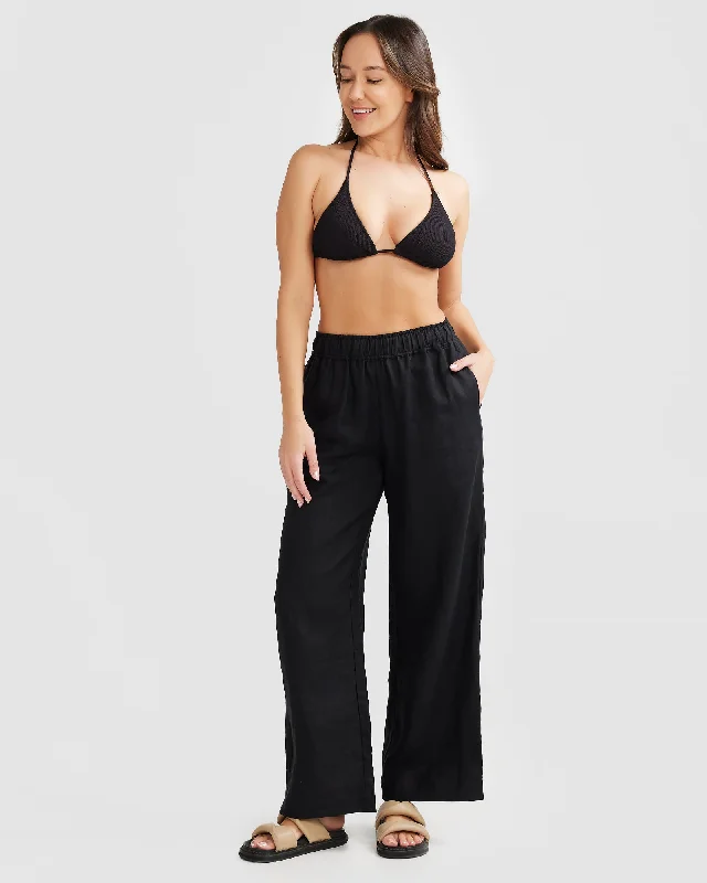 Black Linen Pants Elegant High-Waist Pants