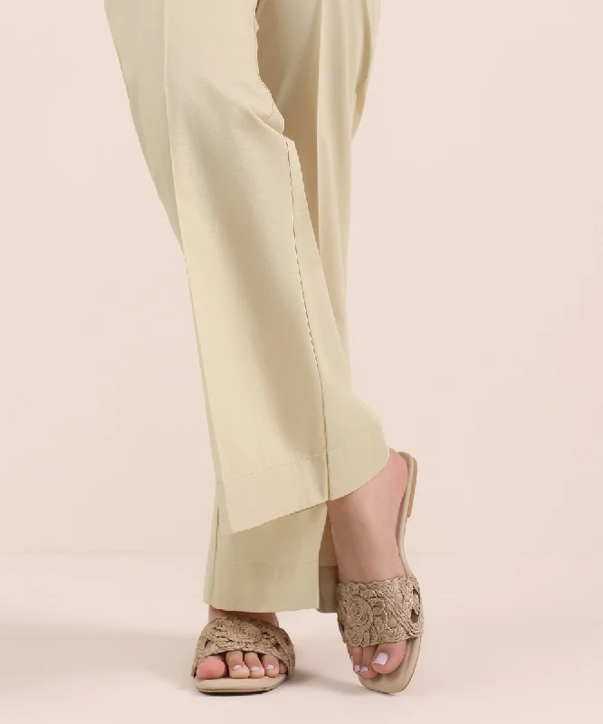 Solid Cambric Boot-Cut Pants Chic Slim Fit Pants