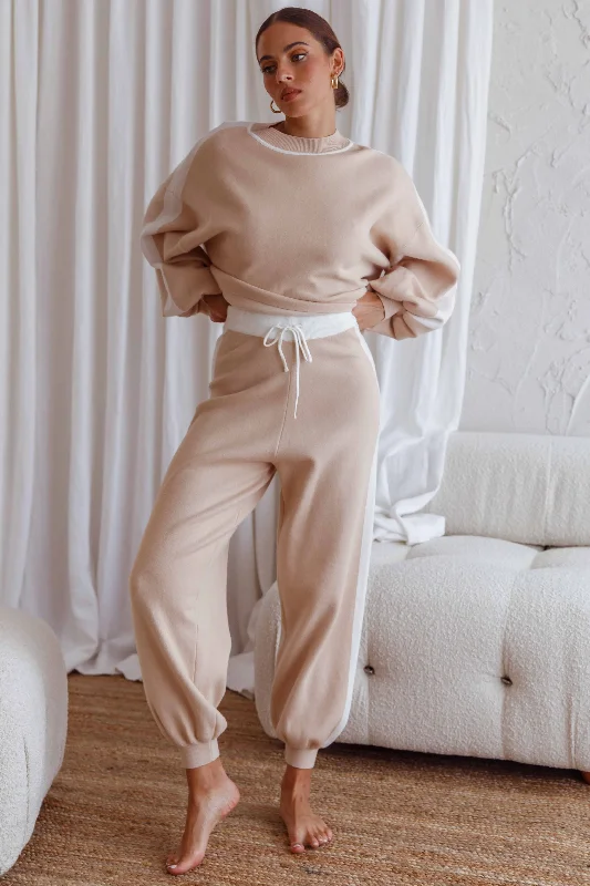 Take Me Back Brushed Knit Jogger Pants Beige Classic Pleated Pants