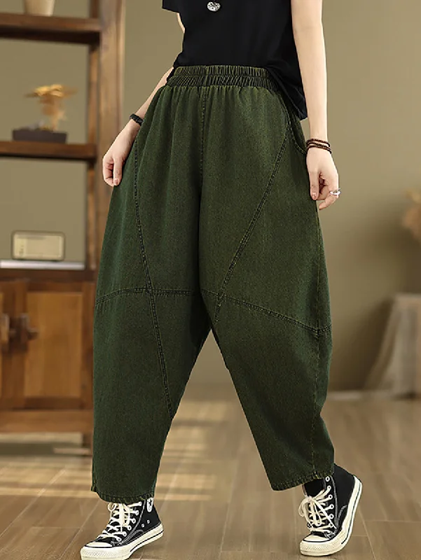 Women Casual Pure Color Denim Spliced Harem Pants Casual Yoga Pants
