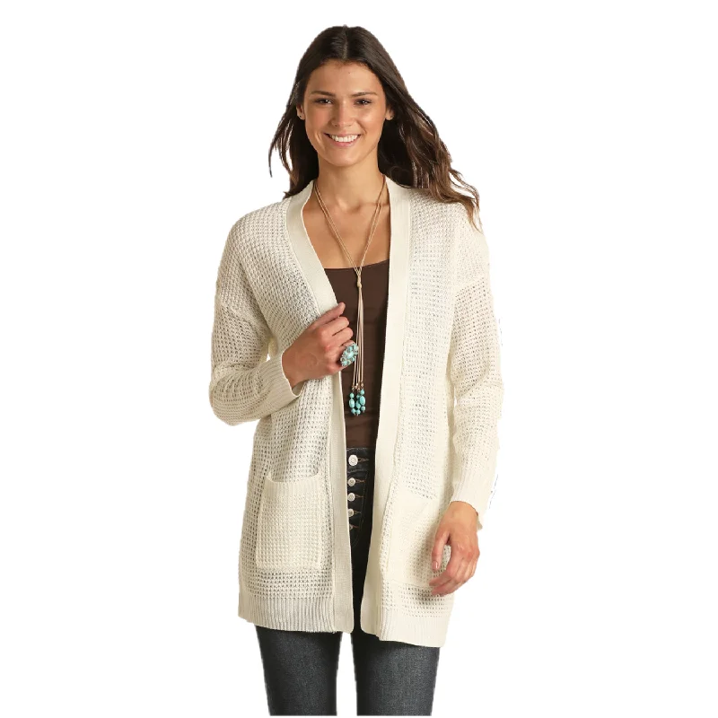 Panhandle® Ladies Waffle Knit Cream Sweater Cardigan J8-1340-10 Zippered Front Buttoned Front Snap Front Panhandle® Ladies Waffle Knit Cream Sweater Cardigan J8-1340-10 Zippered Front Buttoned Front Snap Front