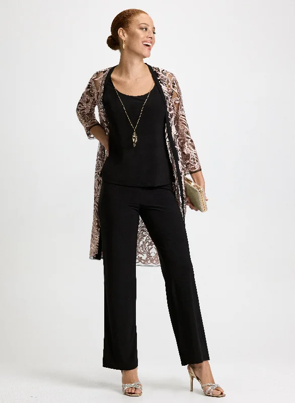 Sequin Motif Jacket, Pants & Cami Set Wool Jacket Cashmere Jacket Tweed Jacket
