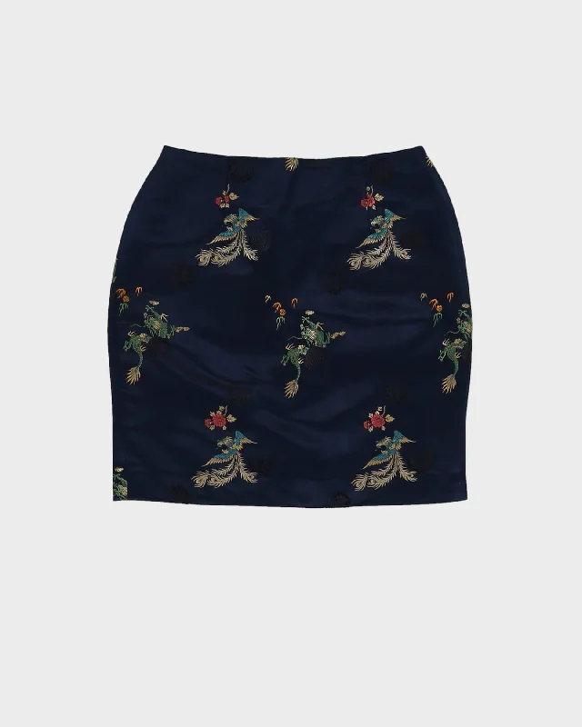 Y2K Navy Blue Brocade Mini Skirt - XS chiffon skirt airy