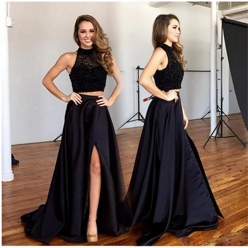Two Pieces Black Prom Dress, Prom Dresses, Evening Gown, Graduation School Party Dress, Winter Formal Dress Tunics Luxurious high-end Two Pieces Black Prom Dress, Prom Dresses, Evening Gown, Graduation School Party Dress, Winter Formal Dress Tunics Luxurious high-end