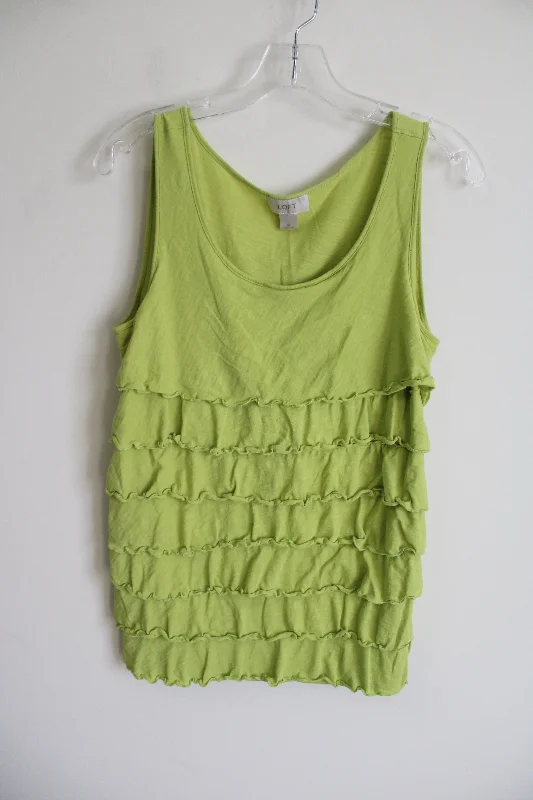 LOFT Green Ruffle Tank | M ribbed tank top