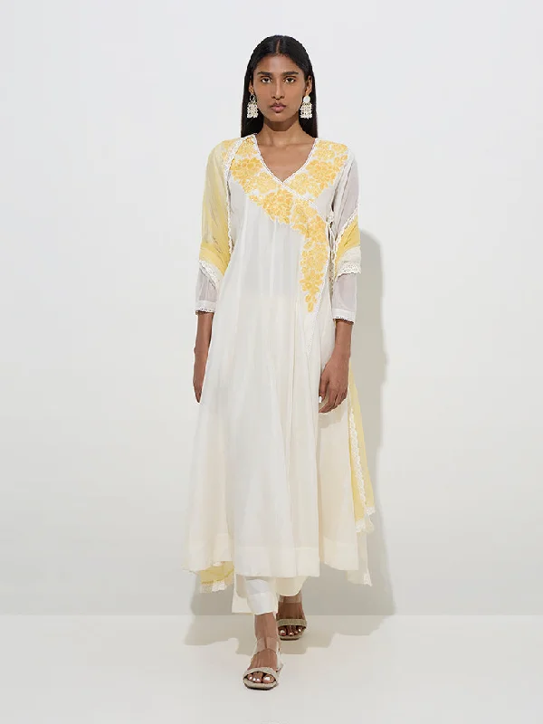 Vark Yellow Cotton-Blend Kurta, Pants and Dupatta Set Classic Flared Pants