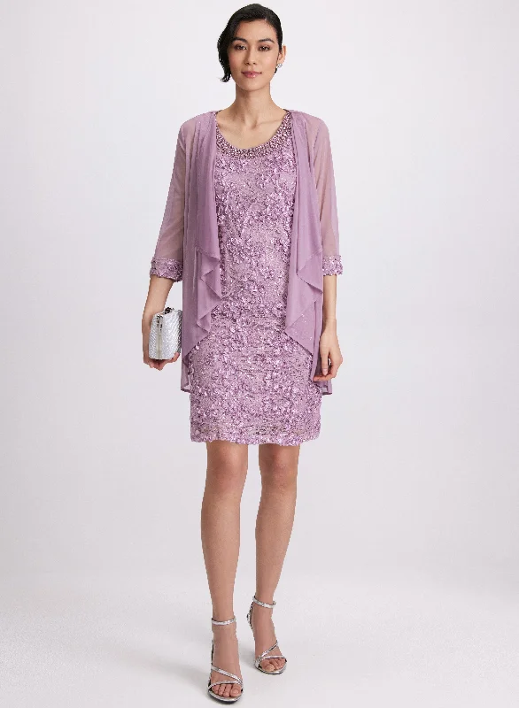 Soutache Embroidered Dress & Jacket Set One-Shoulder Jacket Off-the-Shoulder Jacket Asymmetrical Jacket