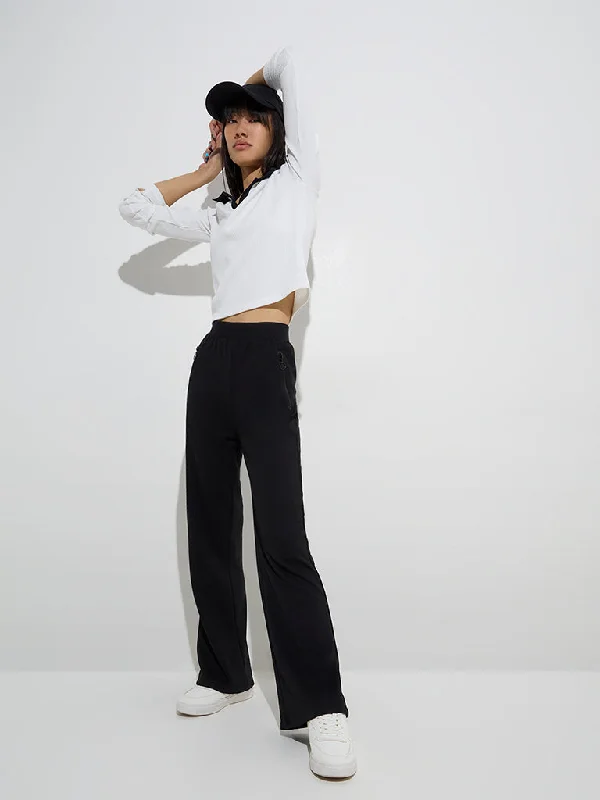 Studiofit Black Solid High-Rise Track Pants Sleek Black Pants