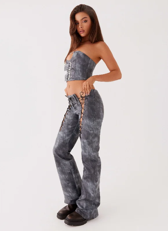 Better When I'm Dancing Lace Up Pants - Graphite Relaxed Lounge Trousers