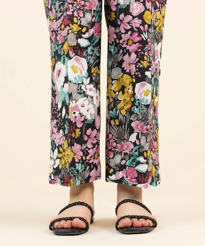 Printed Cambric Straight Pants Trendy Tapered Pants