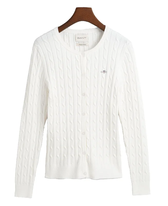 Stretch Cotton Cable Cardigan - Eggshell Transparent Opaque Sheer
