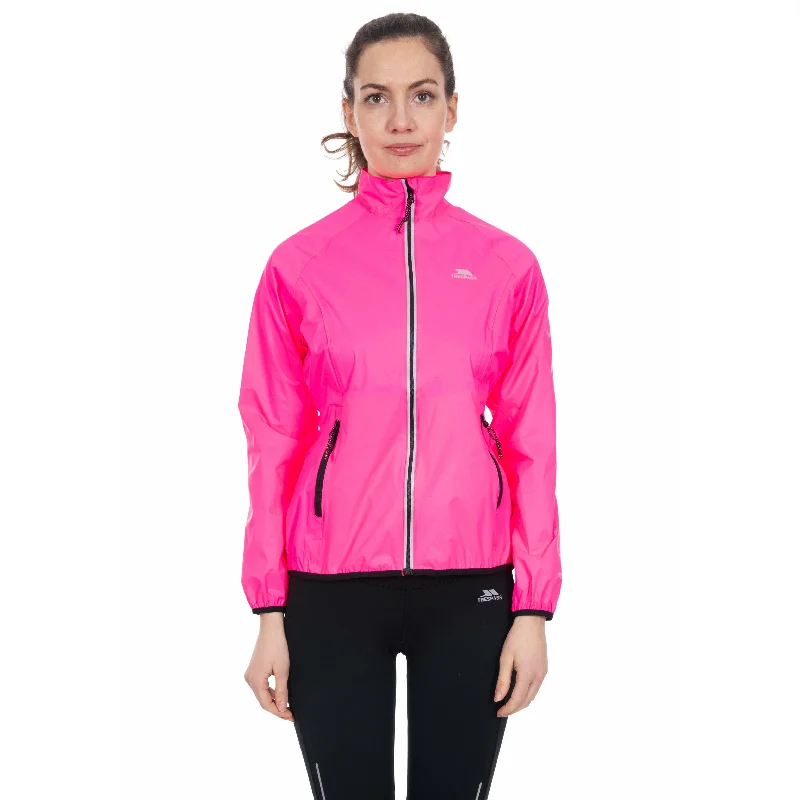 Beaming Womens Unpadded Waterproof Packaway Jacket in High Vis Pink Knit Fabric Woven Fabric Fleece Fabric Beaming Womens Unpadded Waterproof Packaway Jacket in High Vis Pink Knit Fabric Woven Fabric Fleece Fabric