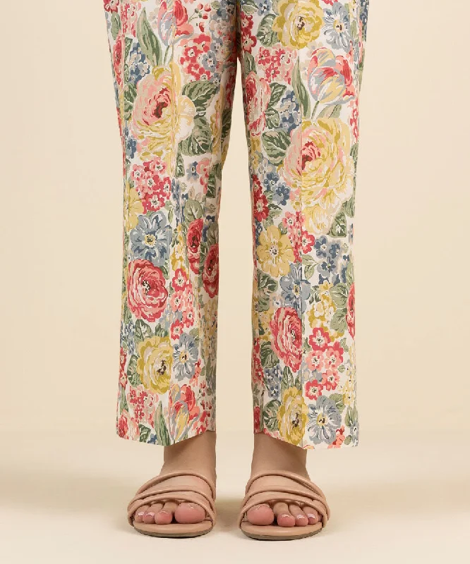 Printed Cambric Straight Pants Relaxed Linen Pants