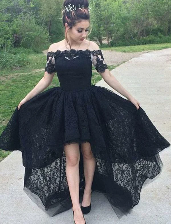 Black Lace Prom Dress High Low, Graduation School Party Dress, Winter Formal Dress Tunics Luxurious premium Black Lace Prom Dress High Low, Graduation School Party Dress, Winter Formal Dress Tunics Luxurious premium