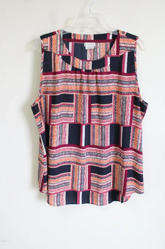 Van Heusen Blue Orange Pink Patterned Chiffon Tank Blouse | XL print tank top