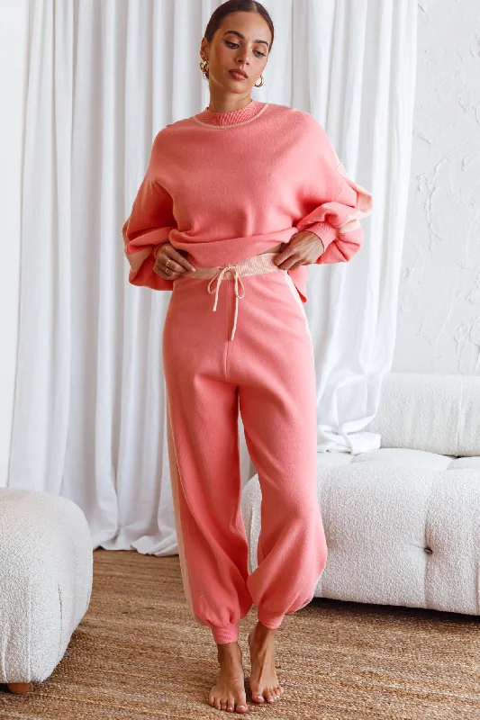 Take Me Back Brushed Knit Jogger Pants Peach Wide-Legged Palazzos