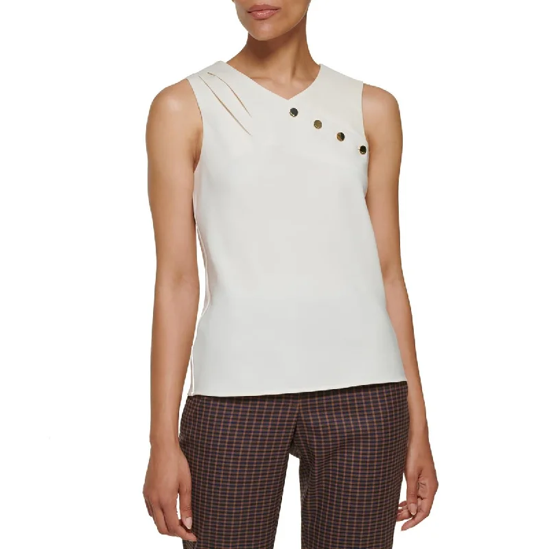 DKNY Womens Pleated V Neck Tank Top cherry red tank