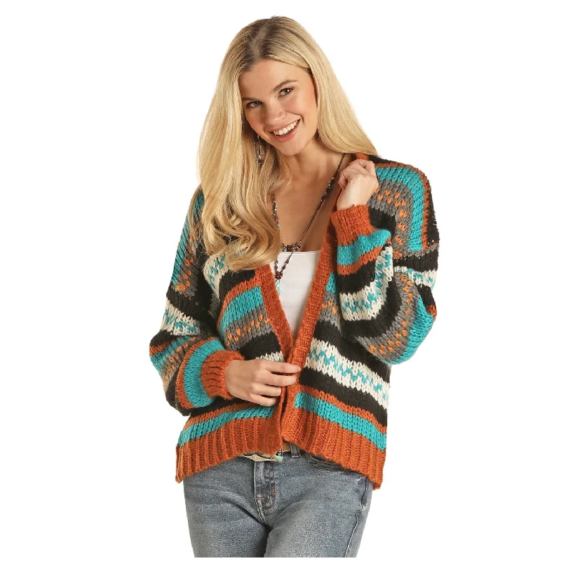 Rock & Roll Cowgirl® Ladies Multi-Color Striped Cardigan 46-2377 Welt Pockets Slit Pockets Flap Pockets Rock & Roll Cowgirl® Ladies Multi-Color Striped Cardigan 46-2377 Welt Pockets Slit Pockets Flap Pockets
