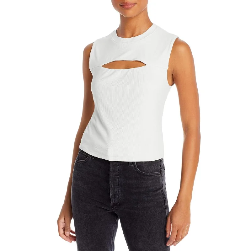 Aqua Womens Cut-Out Ribbed Knit Tank Top teal tank top